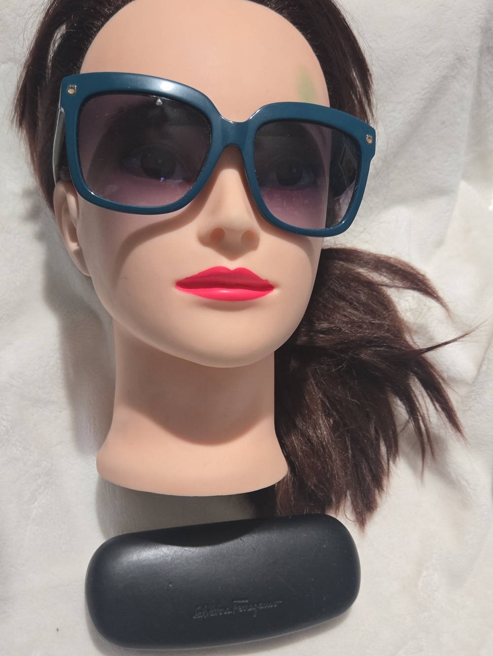 Salvatore Ferragamo Teal Square Frame Sunglasses with Gradient Lenses